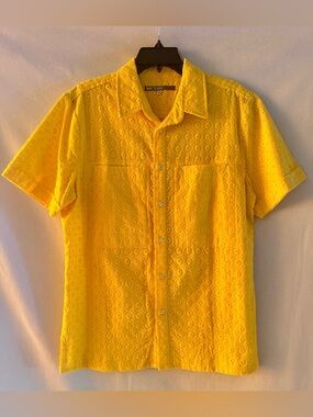 Mr Turk Vintage Yellow Eyelet Short Sleeve Button-Down Shirt